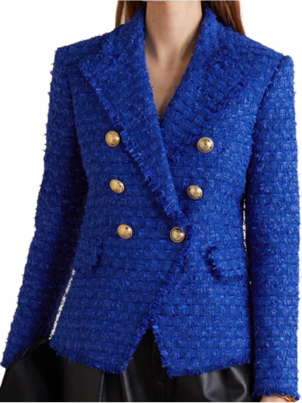 Balmain | Blue Boucle Double-Breasted Blazer, EU 38